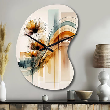 Orange Daisy Flowers Hyperrealistic II - Asymmetric Metal Wall Clock